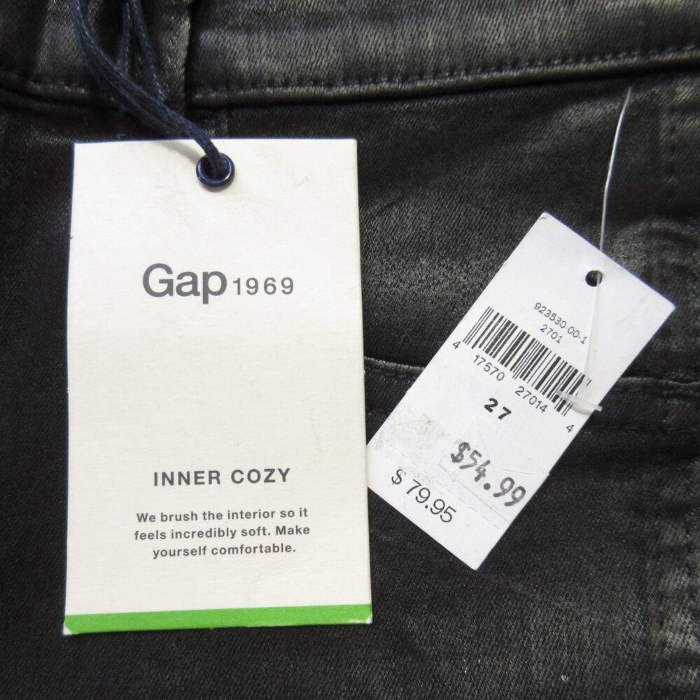 NWT GAP 1969 Inner Cozy Legging in Black Orbit Coated Side Snap Stretch Jeans 27 - Picture 3 of 11